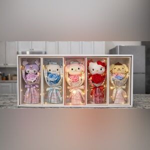 Hello Kitty Plush Flower Bouquet Set (5 Pieces) | Light-Up Display Boxes | NEW